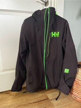 Helly Hansen Black Shell Jacket with Neon Green Accents